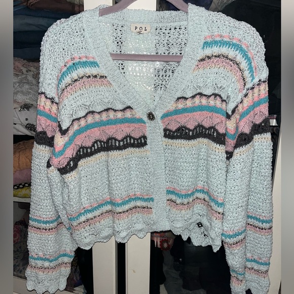 POL Light Green Crochet Sweater - Picture 6 of 7